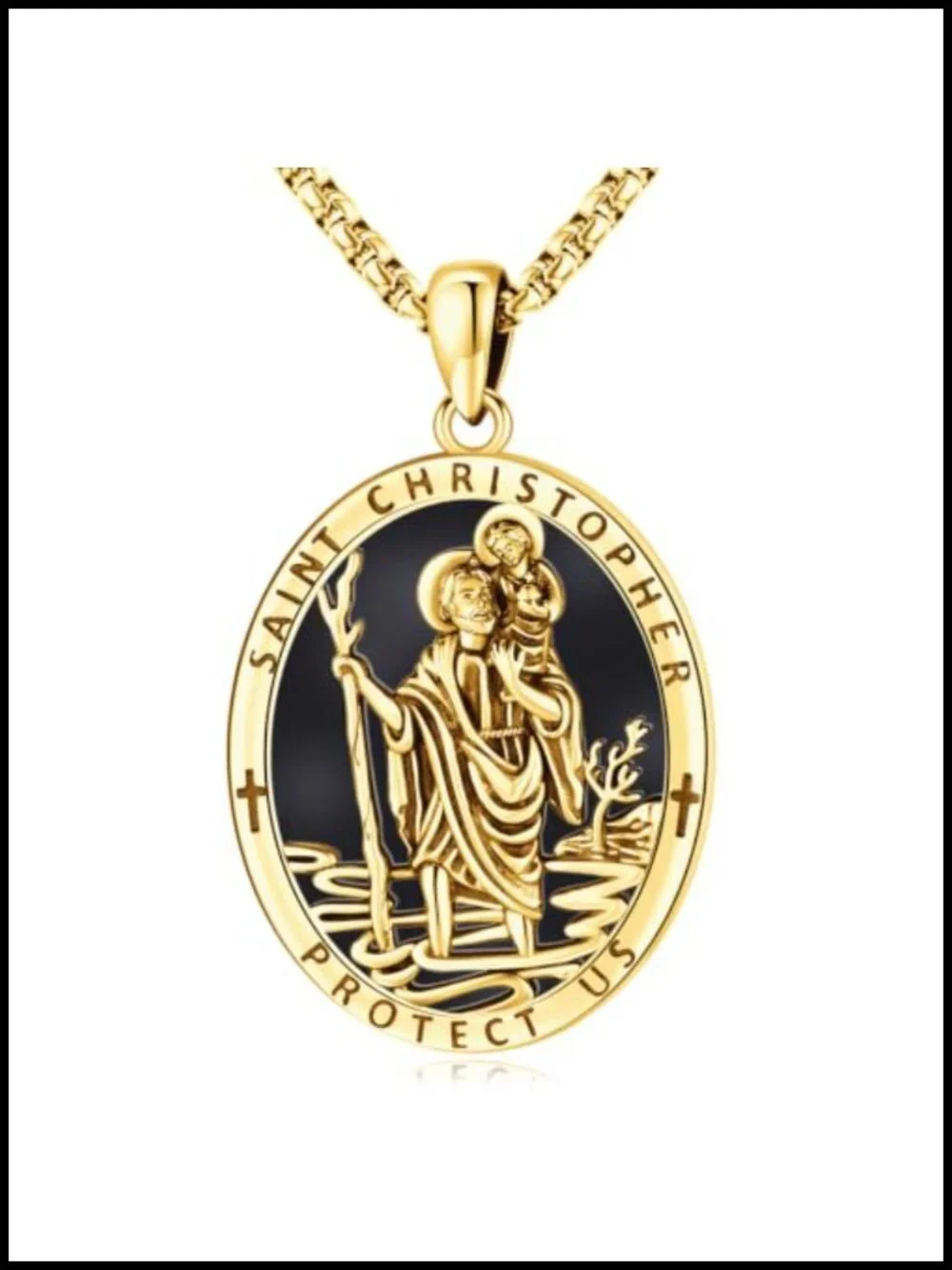Sterling Silver Pendant Necklace St Christopher Patron Saint Amulet Religious